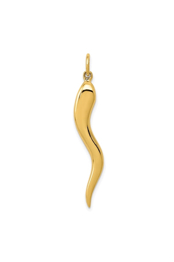 10k Yellow Gold Italian Horn Pendant for Men or Women, Curved Amulet Talisman Symbolizing Protection and Good Luck, Traditional Cultural Spiritual Jewelry Charm