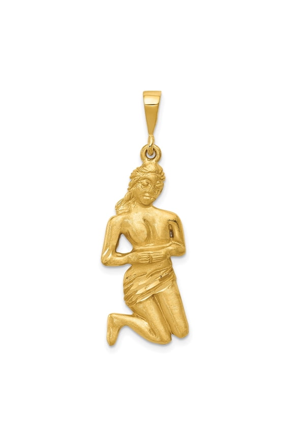 10k Yellow Gold Kneeling Woman Pendant for Women, Artistic Female Figure with Draped Cloth, Symbolic Feminine Charm, Modern Goddess Inspired Fashion Jewelry