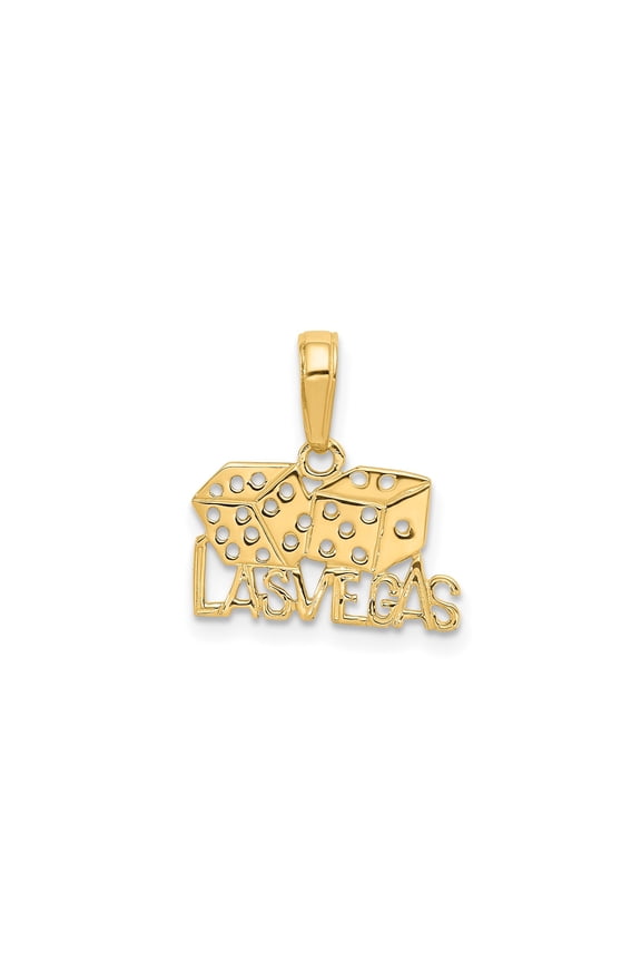 10k Yellow Gold Las Vegas Pendant for Men and Women with Dice Symbolizing Luck, Casino Gaming Charm, Unisex Souvenir Jewelry for Travel or Collector Style