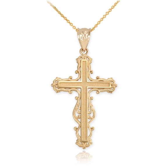 10k Yellow Gold Latin Fancy Cross Pendant / Necklace (16 Inches)