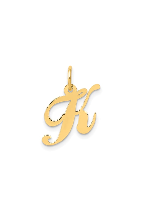 10k Yellow Gold Letter K Pendant for Women, Polished Cursive Initial Charm, Script Monogram Necklace Jewelry, Personalized Alphabet Style