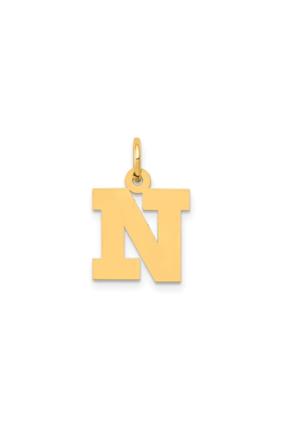 10k Yellow Gold Letter N Pendant Necklace for Women or Unisex, Bold Block Initial Charm, Solid Gold Monogram Jewelry for Identity and Personal Style