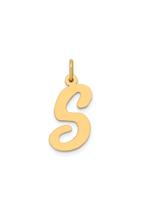 10k Yellow Gold Script Letter S Initial Pendant Charm, Polished Monogram Jewelry