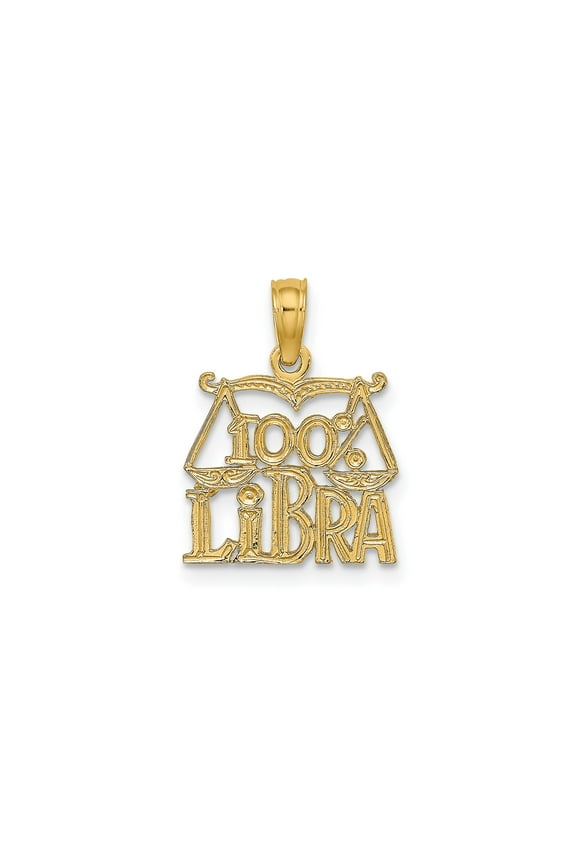 10k Yellow Gold Libra Zodiac Pendant with Scale Symbol and 100 Percent Libra Engraving, Astrology Jewelry for Women or Unisex Horoscope Lovers