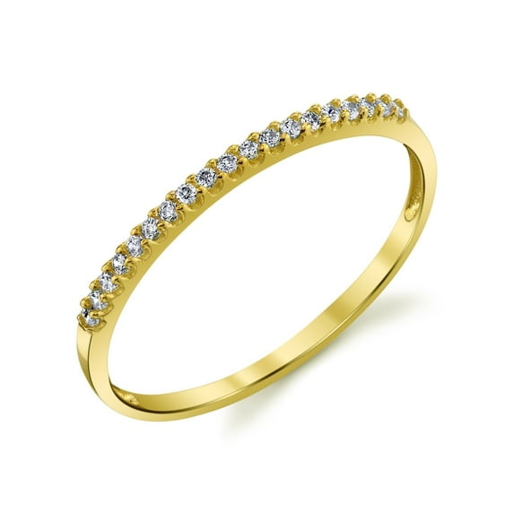 10k Yellow Gold Lightweight Dainty CZ Wedding Stackable Band