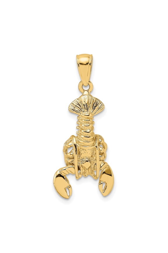 10k Yellow Gold Lobster Pendant for Men or Unisex, Nautical Sea Animal Necklace Charm with Crustacean Design, Ocean Symbol Jewelry for Coastal Style or Fisherman Chains