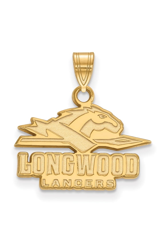 10k Yellow Gold Longwood Lancers Pendant with Horse Emblem, Unisex College Necklace Charm for Alumni, NCAA Sports Fan, School Spirit Jewelry