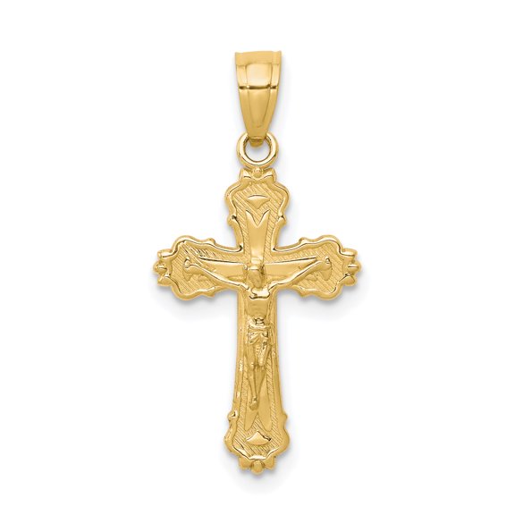 10k Yellow Gold Lord Jesus Christ Crucifix Holy Cross Religious Pendant Charm Necklace Fleur De Lis Fine Jewelry For Women Gifts For Her
