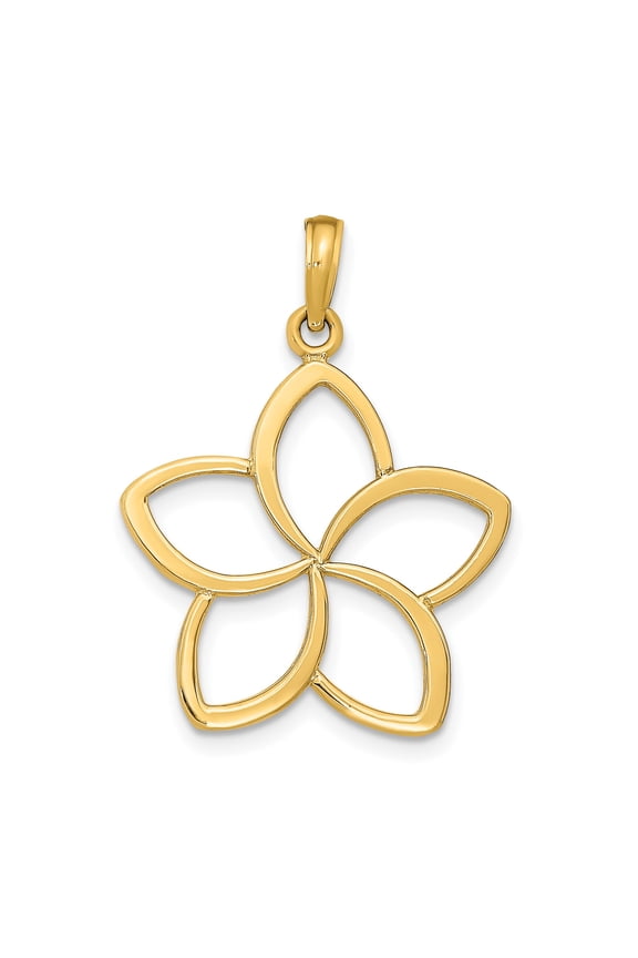 10k Yellow Gold Lotus Pendant for Women, Openwork Five Petal Flower Charm, Lightweight Floral Jewelry for Boho, Spiritual, Nature Inspired, Minimalist and Yoga Style
