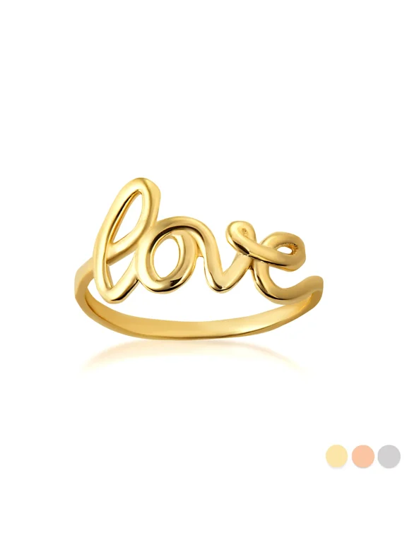 10k Yellow Gold Love Cursive Script Ring (Size 6)