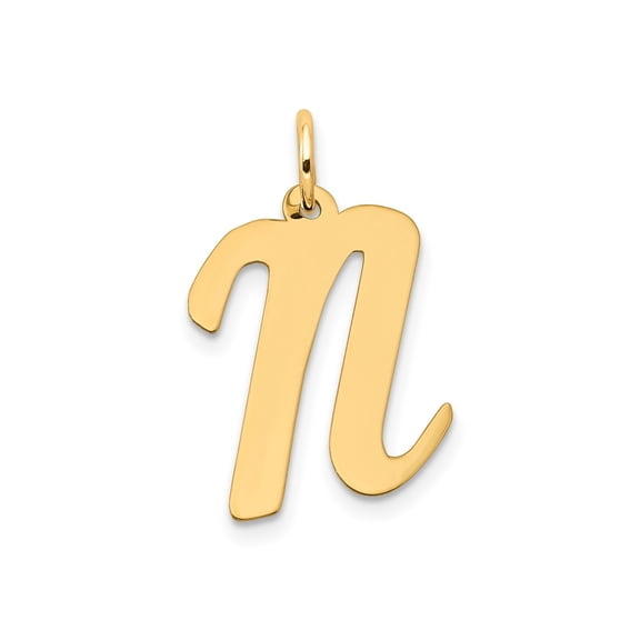 10k Yellow Gold Script Letter N Pendant Charm, Lowercase Initial Monogram Jewelry