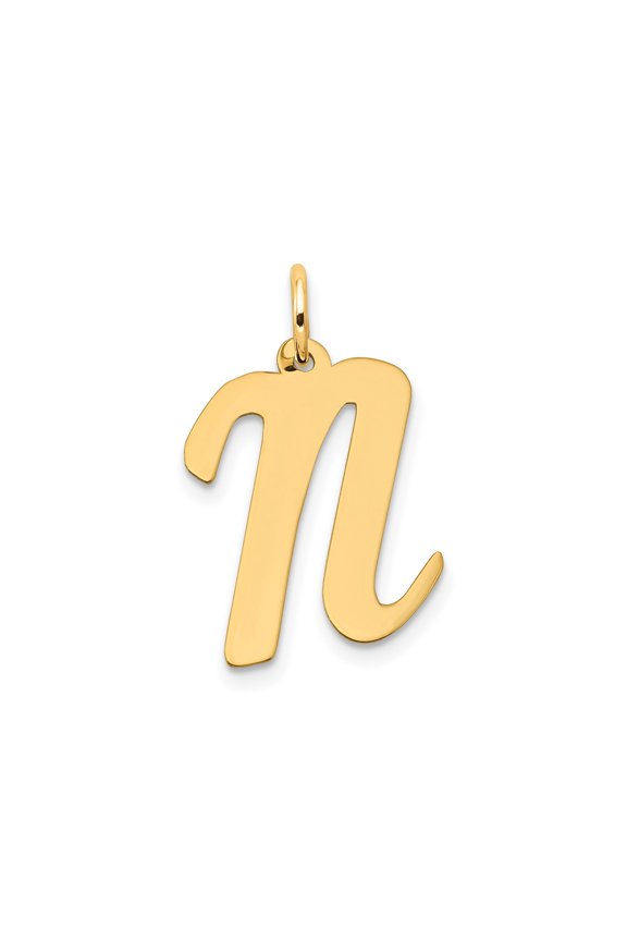 10k Yellow Gold Lowercase N Pendant for Women or Unisex Wear, Script Letter Charm, Personalized Initial Necklace, Minimalist Monogram Jewelry, Real Gold Alphabet Symbolic Accessory