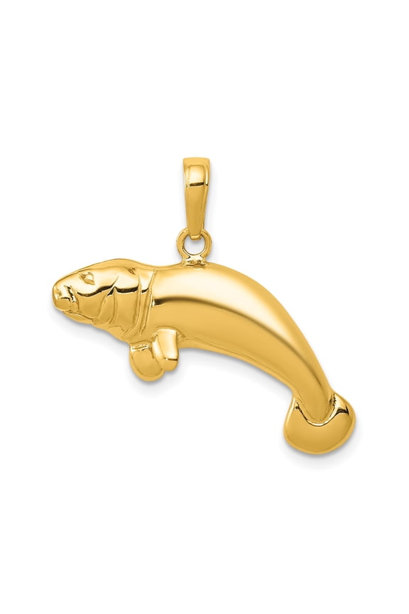 10k Yellow Gold Manatee Pendant for Women or Unisex Wear, Polished Marine Animal Necklace, Nautical Ocean Life Jewelry, Sea Creature Symbol, Coastal Beach Style Accessory