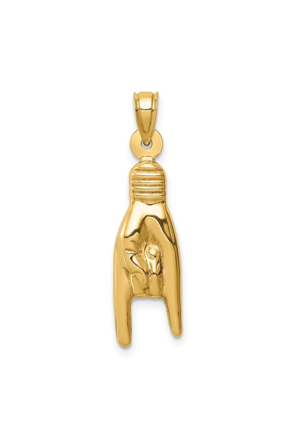 10k Yellow Gold Mano Cornuto Pendant, Italian Horn Amulet Talisman Jewelry for Men and Women, Spiritual Symbol for Protection and Strength