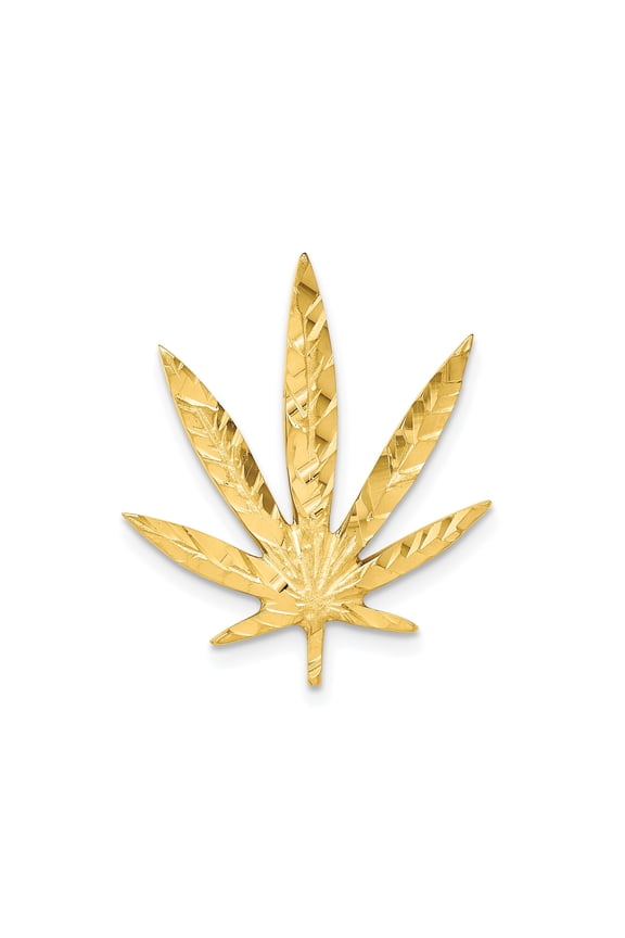10k Yellow Gold Marijuana Leaf Pendant for Men and Women, Textured Cannabis Charm for Urban Style, Unisex Hemp Symbol Necklace for Natural and Alternative Lifestyle