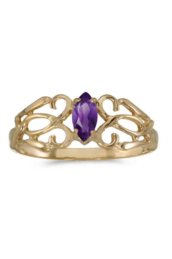 10k Yellow Gold Marquise Amethyst filigree Ring