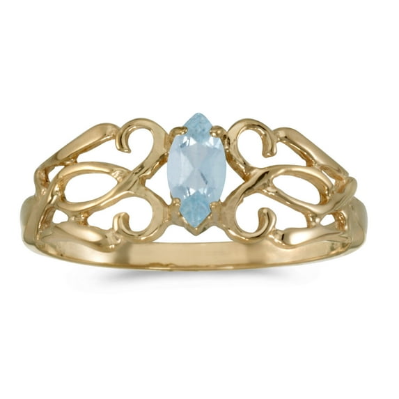 10k Yellow Gold Marquise Aquamarine filigree Ring