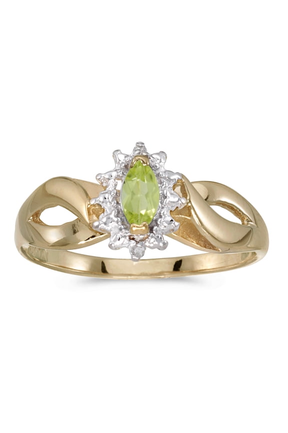 10k Yellow Gold Marquise Peridot And Diamond Ring