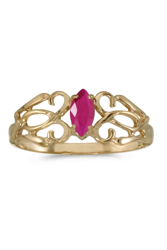 10k Yellow Gold Marquise Ruby filigree Ring