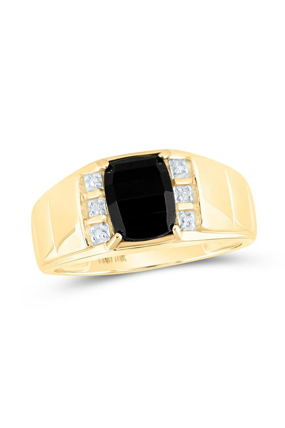 10k Yellow Gold Men's Ring with Diamond and Black Onyx Solitaire - Size 10