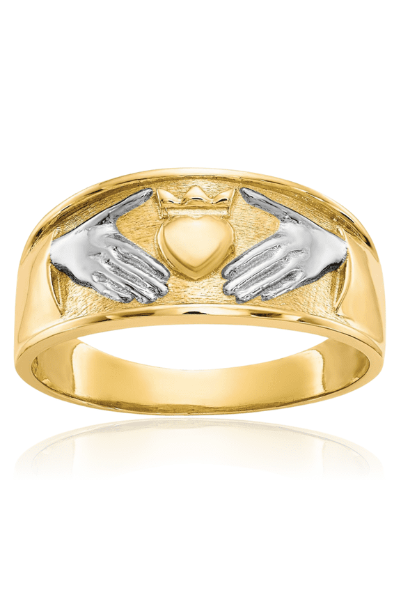 10K Solid Yellow Gold Mens Heart Irish Claddagh Celtic Ring Jewelry