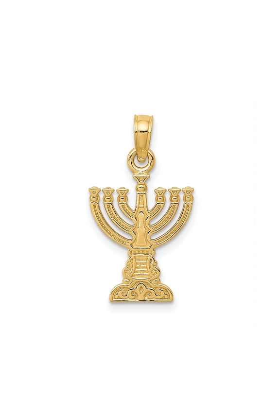 10k Yellow Gold Menorah Pendant Necklace for Men and Women, Jewish Religious Symbol Jewelry with Seven-Branch Design, Spiritual Judaica Charm for Heritage and Faith