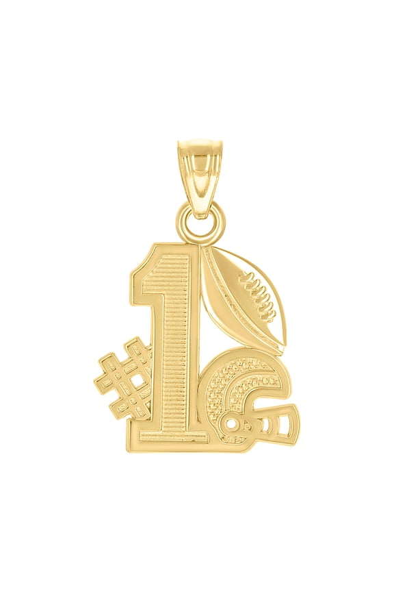 10k Yellow Gold Mens #1 Football Sports Charm Pendant 20.8x13mm Wide Necklace for Men - .7 Grams