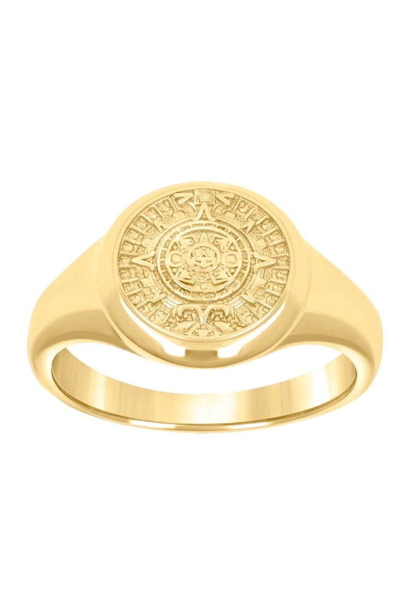 10k Yellow Gold Mens Aztec Calendar Fashion Ring 15.8x15.8mm Wide Ring for Men - 3.3 Grams