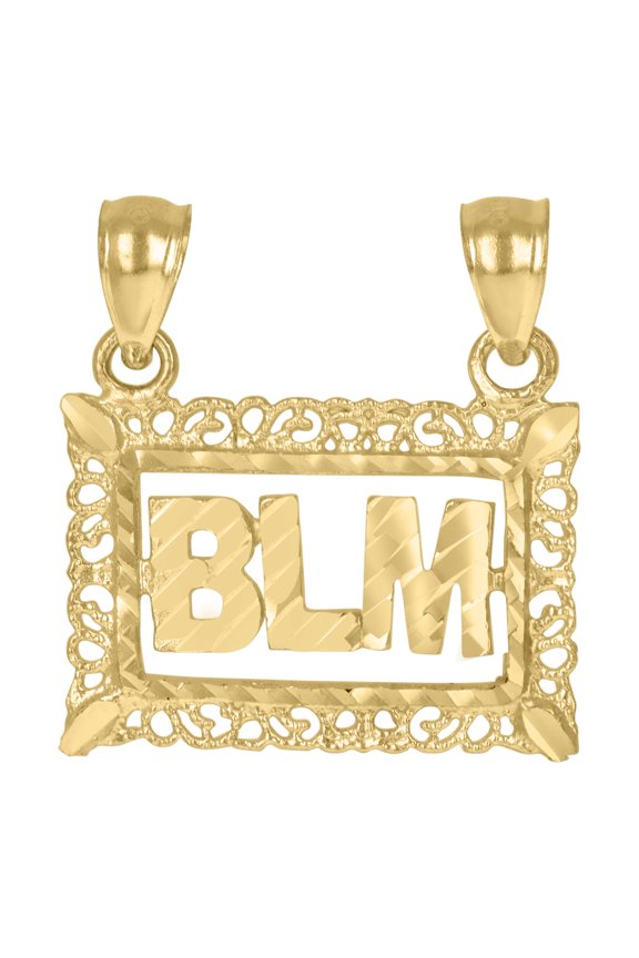 10k Yellow Gold Mens Black Lives Matter Talking Charm Pendant