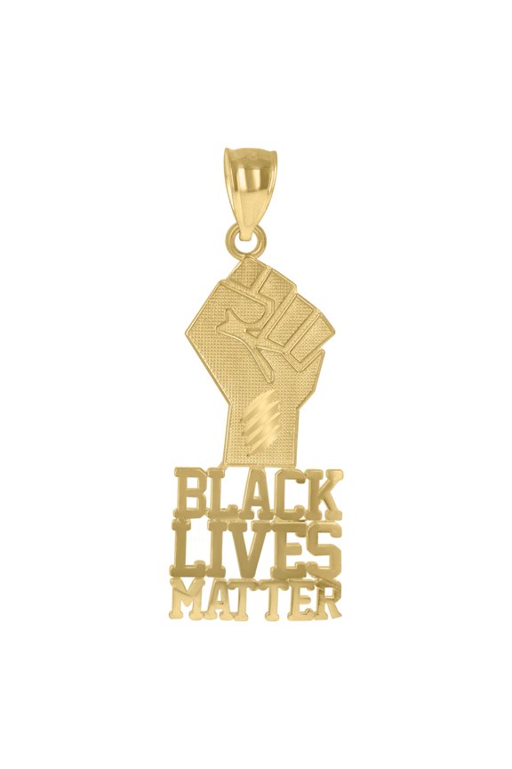10k Yellow Gold Mens Black Lives Matter Talking Charm Pendant