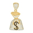 thumbnail image 1 of 10k Yellow Gold Mens Black White Cubic Zirconia Money Bag Currency Charm Pendant 36.4x18.4mm Wide Necklace for Men, 1 of 2