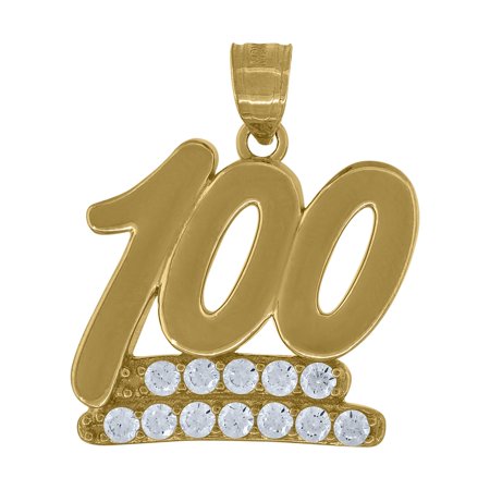 10k Yellow Gold Mens CZ Cubic Zirconia Simulated Diamond 100 Emoji Charm Pendant Necklace Measures 25.7x20.5mm Wide Jewe