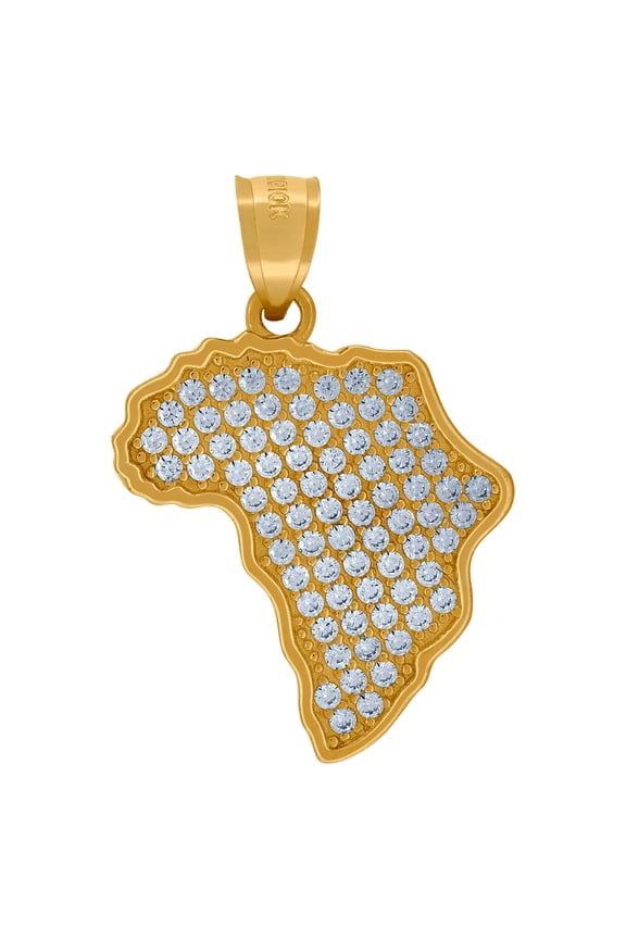 10k Yellow Gold Mens Cubic Zirconia Africa Map Charm Pendant Necklace for Men - 2.3 Grams