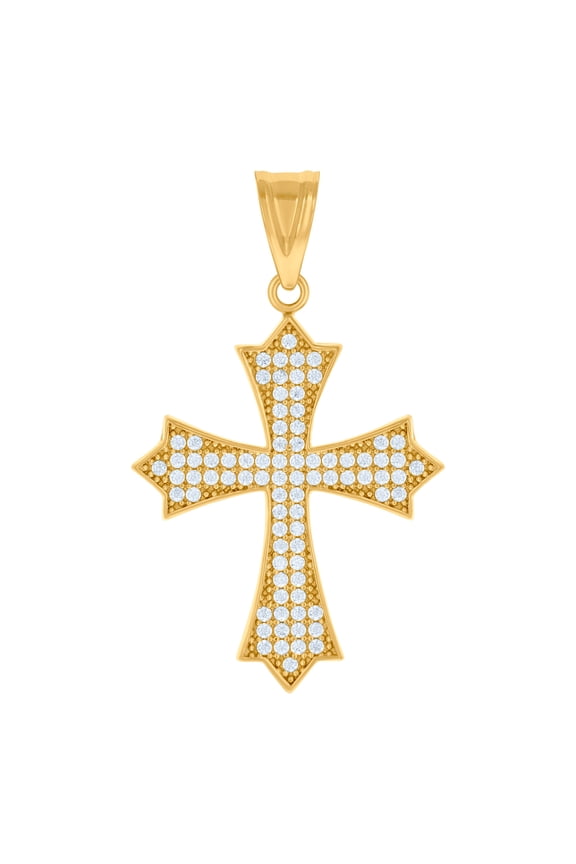 10k Yellow Gold Mens Cubic Zirconia Cross Religious Charm Pendant Necklace for Men - 2.4 Grams