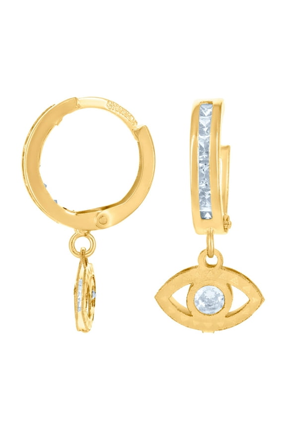 10k Yellow Gold Mens Cubic Zirconia Evil Eye Dangle Hoop Earrings 19.3mm Long Earring for Men