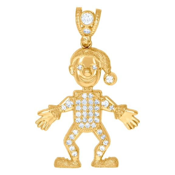 10k Yellow Gold Mens Cubic Zirconia Joker Fashion Charm Pendant 53.5x34.4mm Wide Necklace for Men