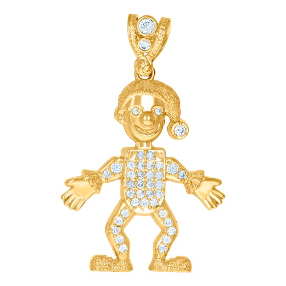 10k Yellow Gold Mens Cubic Zirconia Joker Fashion Charm Pendant 46x29.2mm Wide Necklace for Men
