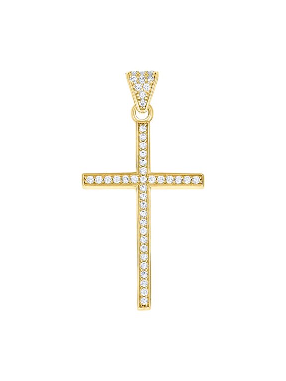 10k Yellow Gold Mens Cubic Zirconia Latin Cross Religious Charm Pendant 42.7x21.1mm Wide Necklace for Men