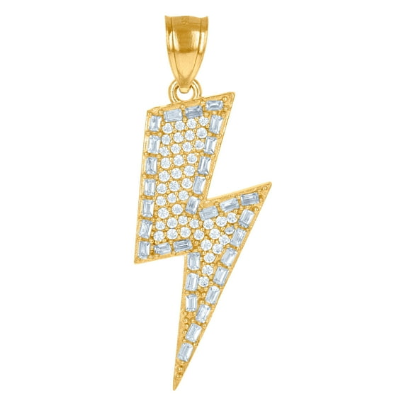 10k Yellow Gold Mens Cubic Zirconia Lightning Bolt Fashion Charm Pendant 33.7x12.1mm Wide Necklace for Men