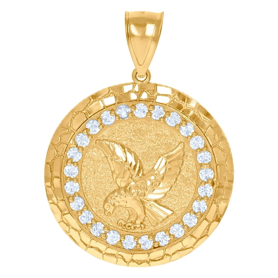 10k Yellow Gold Mens Cubic Zirconia Medallion Eagle Bird Wildlife Charm Pendant 44x31.9mm Wide Necklace for Men