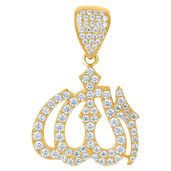 10k Yellow Gold Mens Cubic Zirconia Symbol Allah Religious Charm Pendant 31x20.5mm Wide Necklace for Men