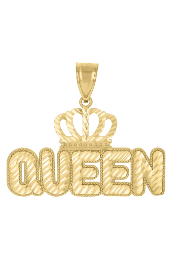 10k Yellow Gold Mens Crown Queen Fashion Charm Pendant