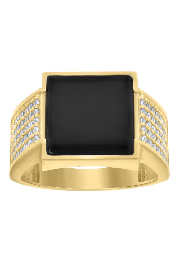 10k Yellow Gold Mens Cubic-Zirconia Black Enamel Square Head Fashion Ring