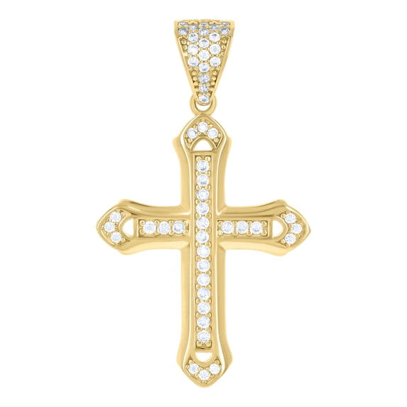 10k Yellow Gold Mens Cubic-Zirconia Cross Religious Charm Pendant
