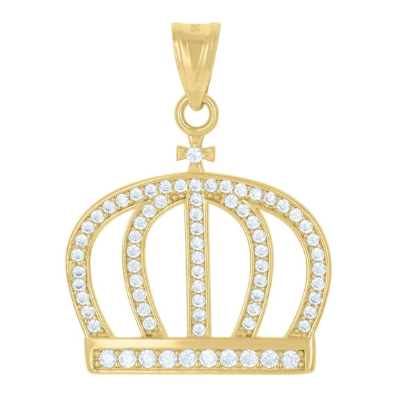 10k Yellow Gold Mens Cubic-Zirconia Crown Fashion Charm Pendant