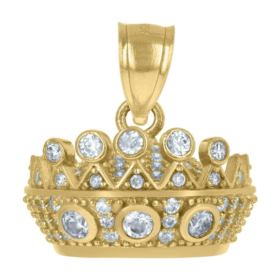 10k Yellow Gold Mens Cubic-Zirconia Crown Fashion Charm Pendant