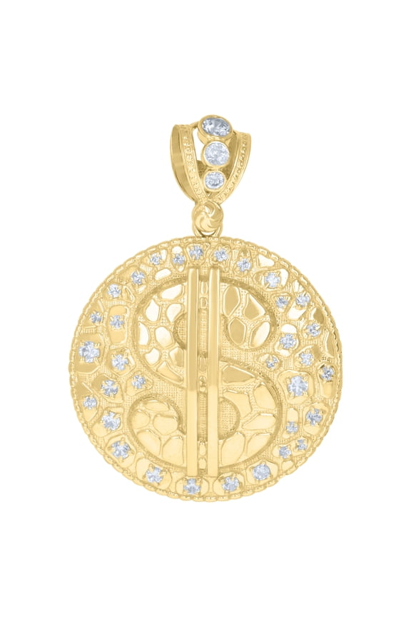 10k Yellow Gold Mens Cubic-Zirconia Currency Dollar Sign Charm Pendant