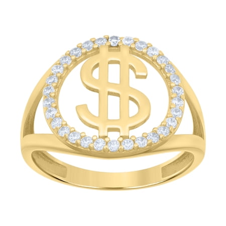 10k Yellow Gold Mens Cubic-Zirconia Dollar Sign Currency Ring