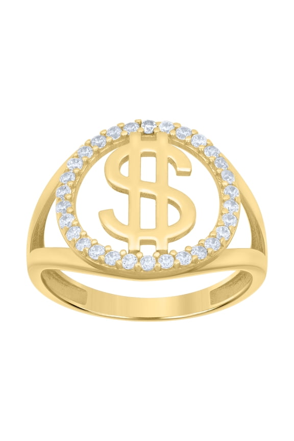 10k Yellow Gold Mens Cubic-Zirconia Dollar Sign Currency Ring