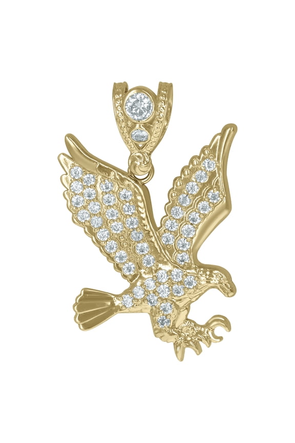 10k Yellow Gold Mens Cubic Zirconia Eagle Bird Patriotism Charm Pendant
